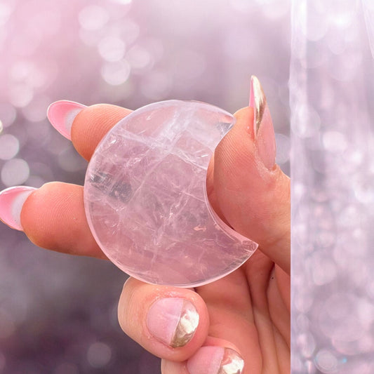 Rose quartz moon worry stone